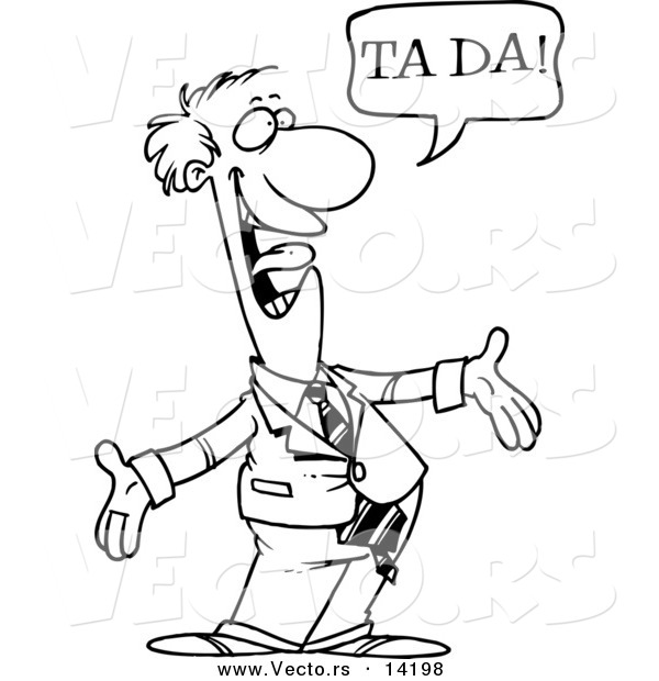 Vector of a Cartoon Surprising Businessman Shouting Ta Ta - Coloring Page Outline