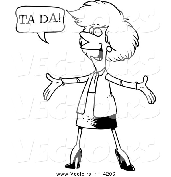 Vector of a Cartoon Surprising Businesswoman Shouting Ta Ta - Coloring Page Outline