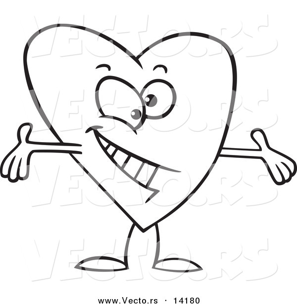 Vector of a Cartoon Surprising Heart with Open Arms - Coloring Page Outline