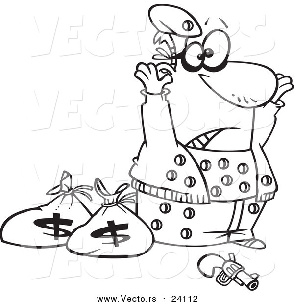 Vector of a Cartoon Surrendering Bank Robber Riddled with Holes - Coloring Page Outline