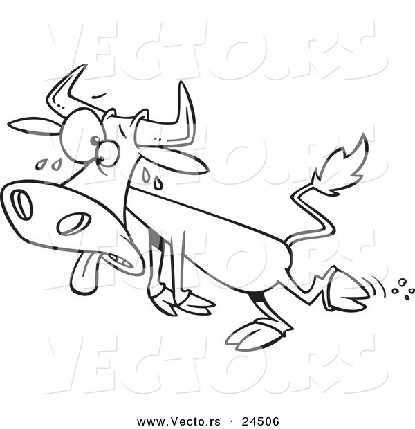 Vector of a Cartoon Sweating Hot Cow - Outlined Coloring Page