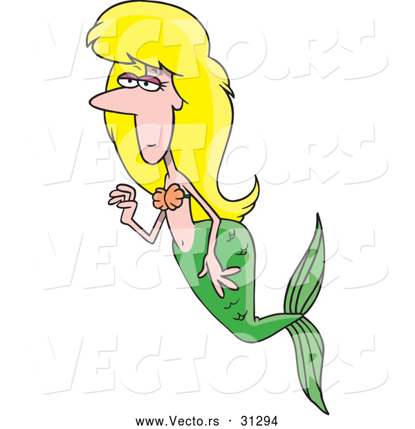 Vector of a Cartoon Swimming Blond Bored Mermaid