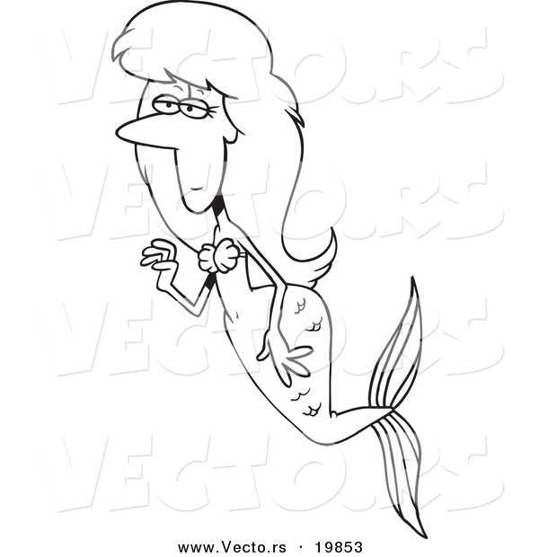 Vector of a Cartoon Swimming Mermaid - Outlined Coloring Page