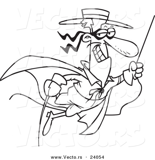 Vector of a Cartoon Swinging Swashbuckler - Coloring Page Outline