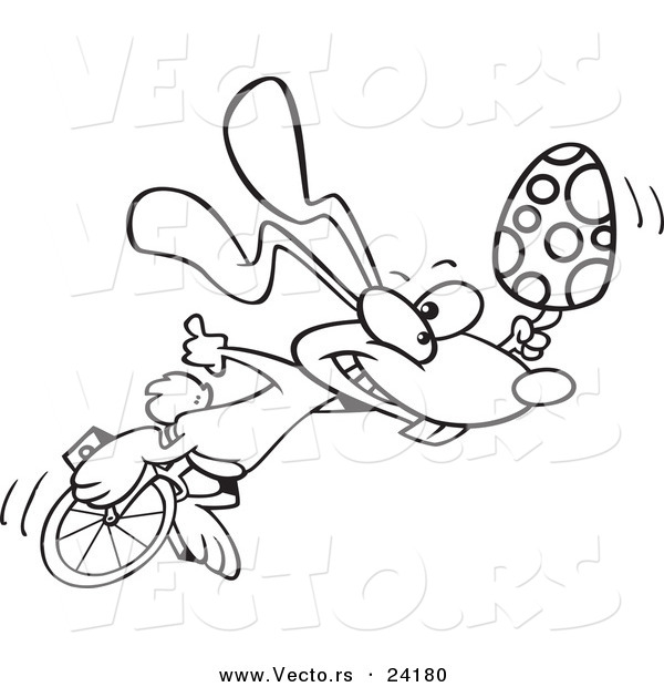 Vector of a Cartoon Talented Easter Bunny with an Egg on a Unicycle - Coloring Page Outline