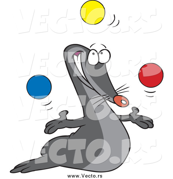 Vector of a Cartoon Talented Juggling Seal