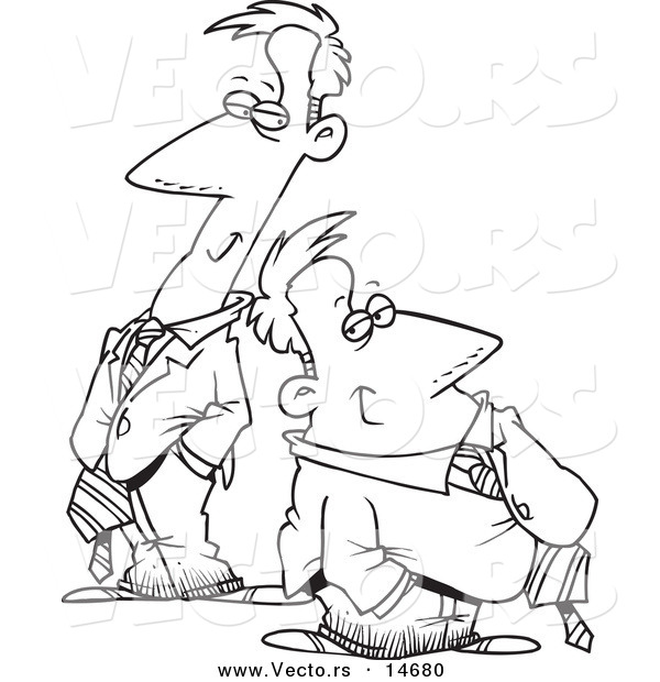Vector of a Cartoon Tall and Short Twin Business Men - Coloring Page Outline