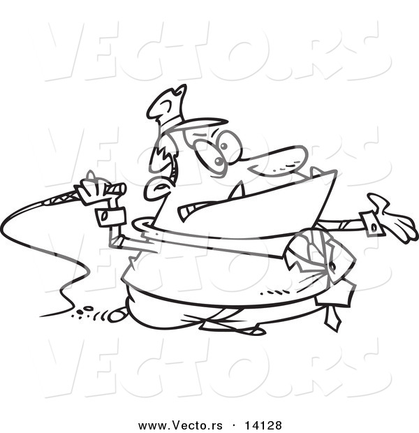 Vector of a Cartoon Tax Grabber with a Whip - Coloring Page Outline