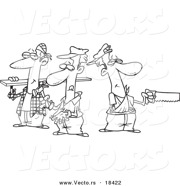 Vector of a Cartoon Team of Three Accident Prone Handy Men - Outlined Coloring Page