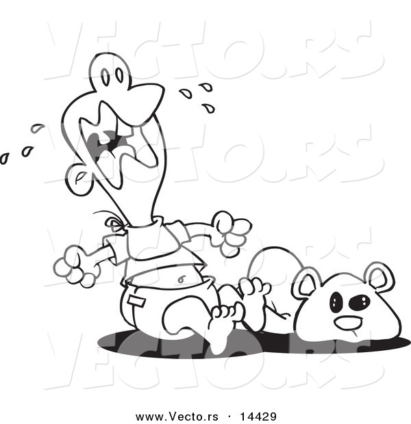 Vector of a Cartoon Teething Baby Throwing a Tantrum - Coloring Page Outline