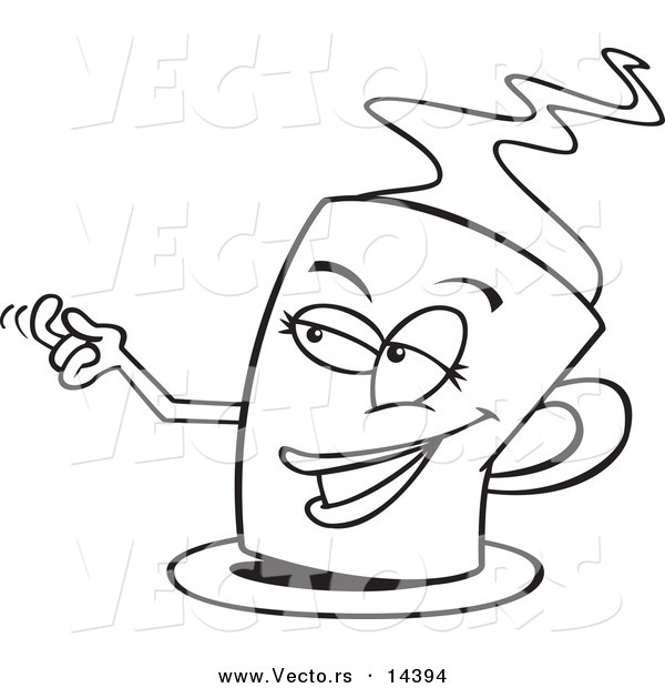 Vector of a Cartoon Temptress Cup of Coffee - Coloring Page Outline