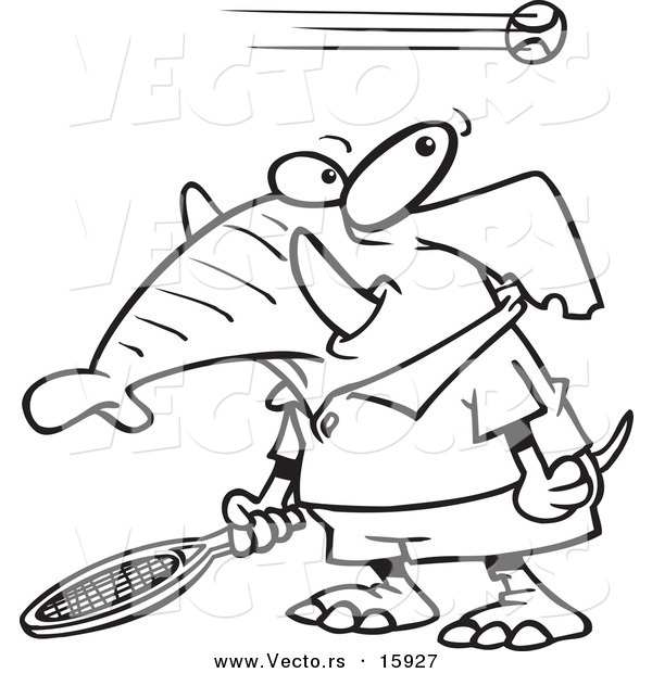 Vector of a Cartoon Tennis Elephant - Outlined Coloring Page Drawing