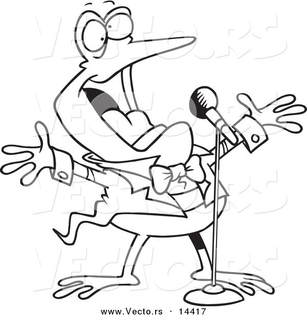 Vector of a Cartoon Tenor Frog Singing - Coloring Page Outline