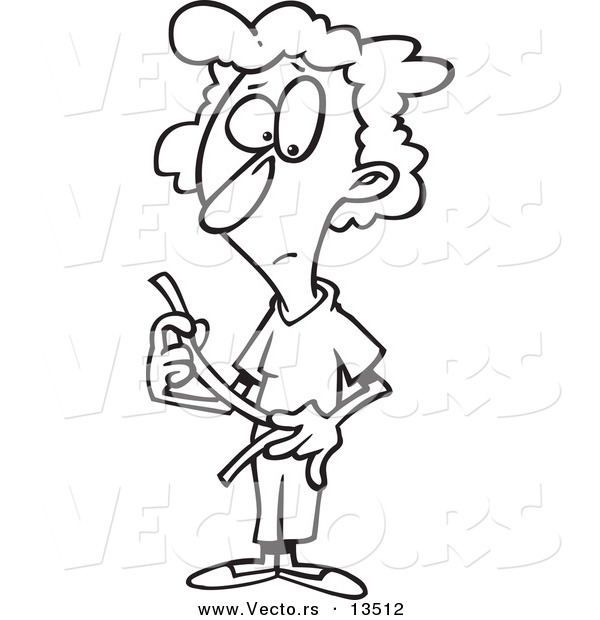 Vector of a Cartoon Thin Woman Measuring Her Waist - Coloring Page Outline