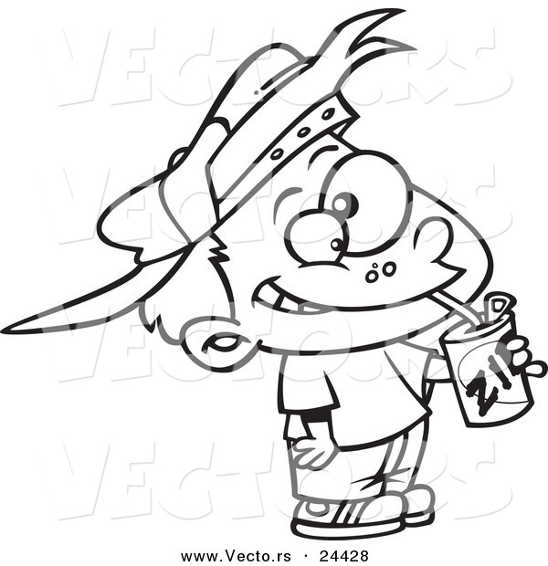 Vector of a Cartoon Thirsty Boy Drinking a Soda - Outlined Coloring Page