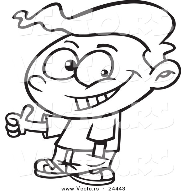Vector of a Cartoon Thumbs up Boy - Outlined Coloring Page