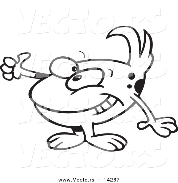Vector of a Cartoon Tidbit Holding a Thumb up - Coloring Page Outline