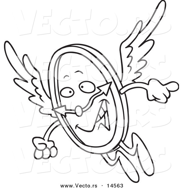 Vector of a Cartoon Time Flying by - Coloring Page Outline