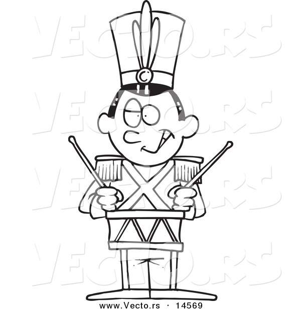 Vector of a Cartoon Tin Soldier Drumming - Coloring Page Outline