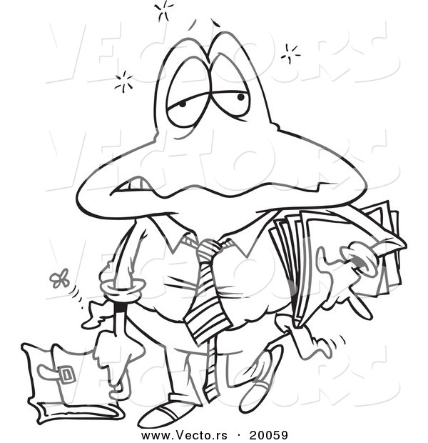 Vector of a Cartoon Tired Frog Businessman - Outlined Coloring Page