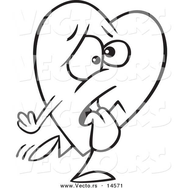 Vector of a Cartoon Tired Heart Walking - Coloring Page Outline