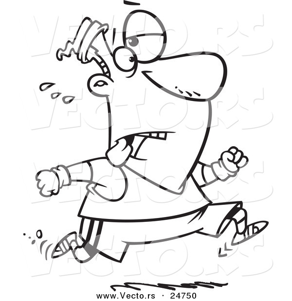 Vector of a Cartoon Tired Man Jogging - Outlined Coloring Page