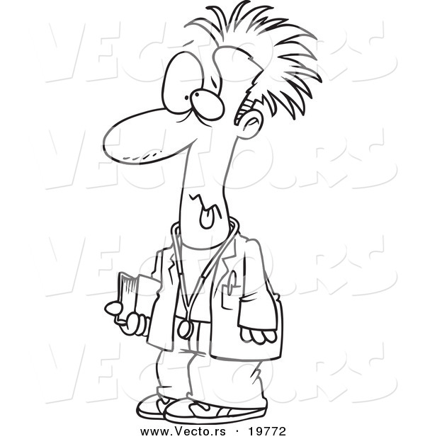 Vector of a Cartoon Tired Med Student - Outlined Coloring Page