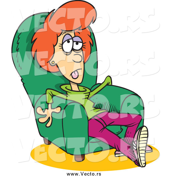 Vector of a Cartoon Tired Woman Slumped in an Arm Chair