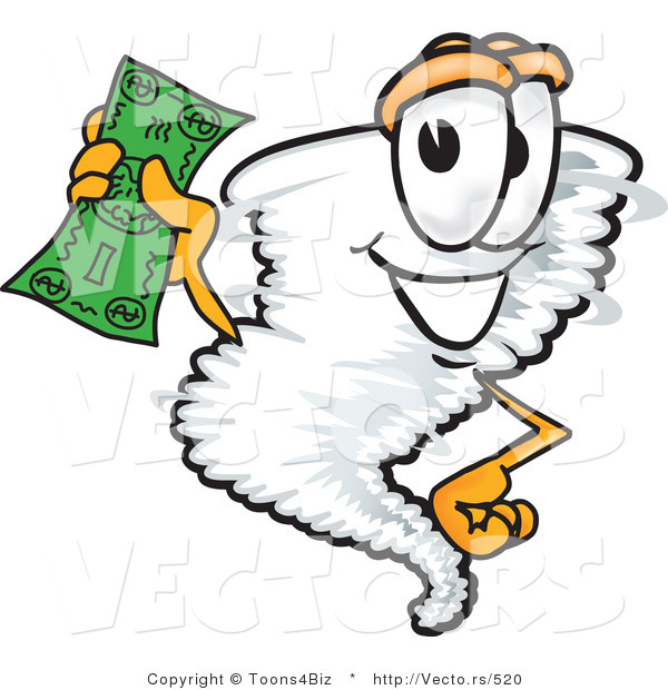 Vector of a Cartoon Tornado Mascot Holding Money