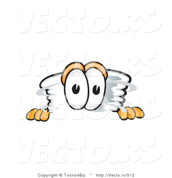 Vector of a Cartoon Tornado Mascot Peeking over a Blank Wall