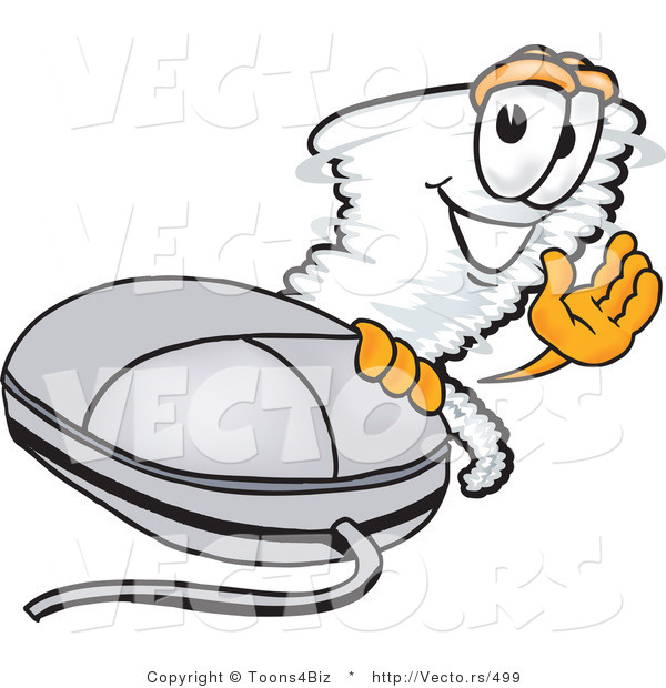 Vector of a Cartoon Tornado Mascot Using a Computer Mouse