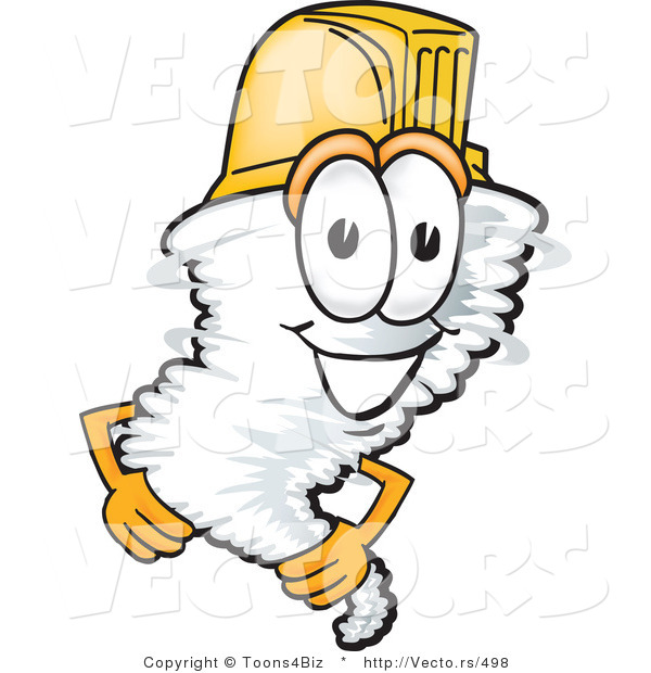 Vector of a Cartoon Tornado Mascot Wearing a Protective Hardhat