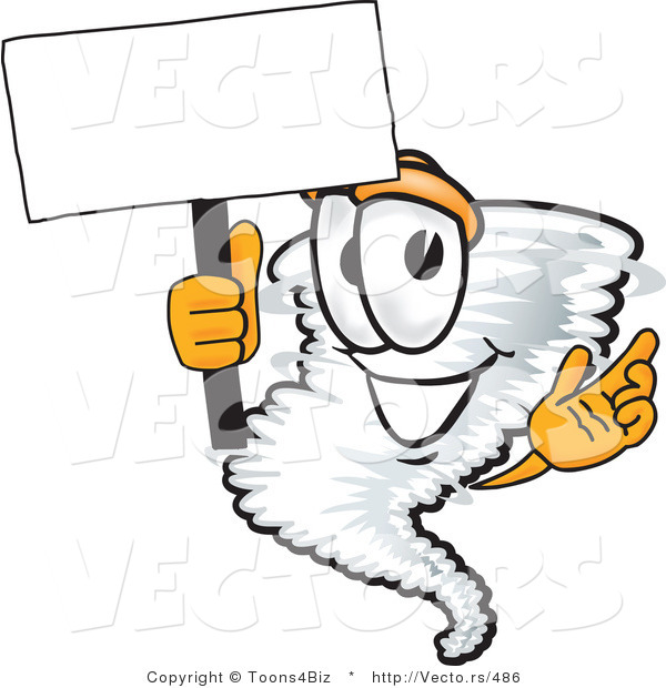 Vector of a Cartoon Tornado Mascot with a Blank Sign