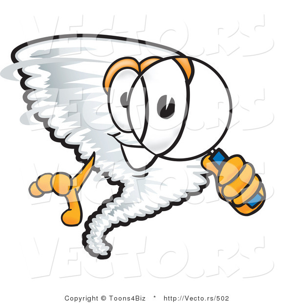 Vector of a Cartoon Tornado Mascot with a Magnifying Glass