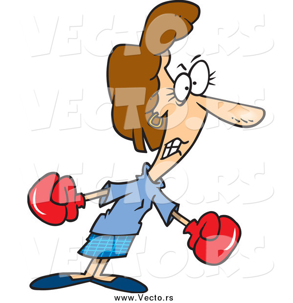 Vector of a Cartoon Tough Businesswoman Boxing