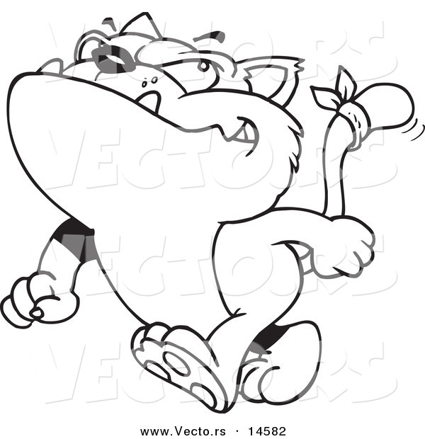 Vector of a Cartoon Tough Tom Cat Walking Upright - Coloring Page Outline