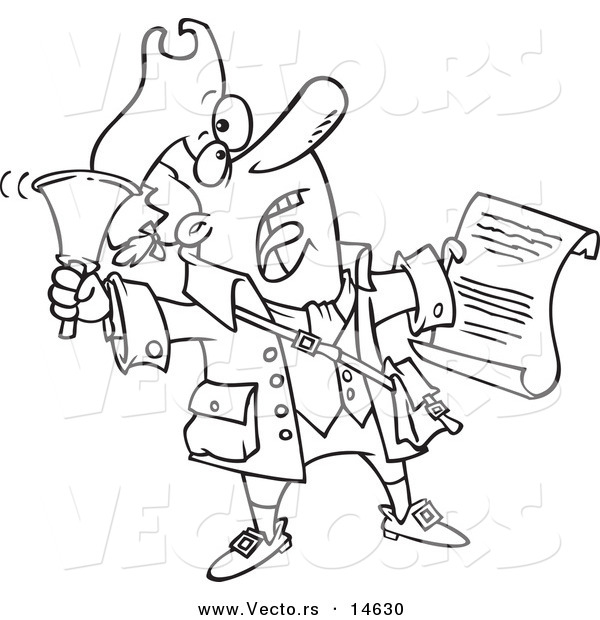 Vector of a Cartoon Town Crier Ringing a Bell - Coloring Page Outline
