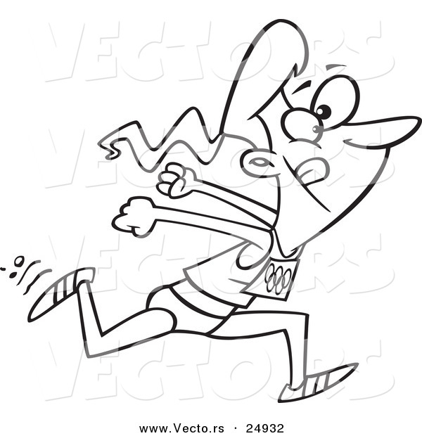 Vector of a Cartoon Track and Field Woman Sprinting - Outlined Coloring Page