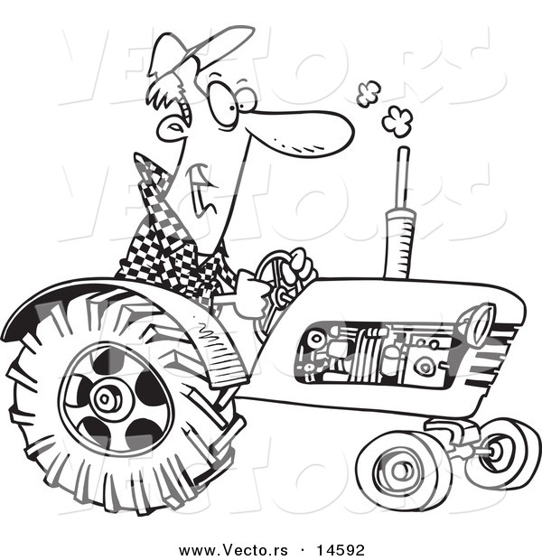 Vector of a Cartoon Tractor Driver - Coloring Page Outline