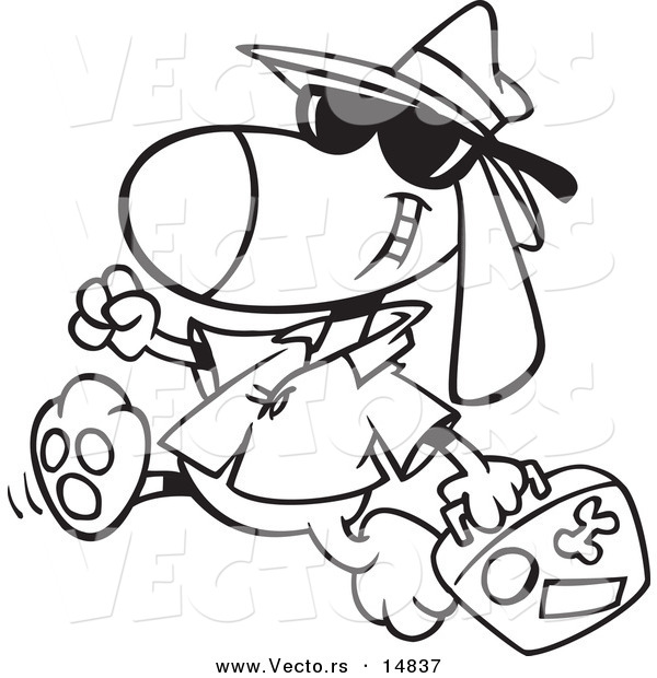Vector of a Cartoon Traveling Dog Carrying Luggage - Coloring Page Outline