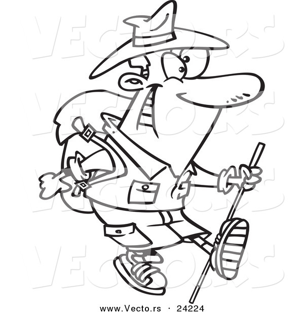 Vector of a Cartoon Trekking Male Aussie - Coloring Page Outline