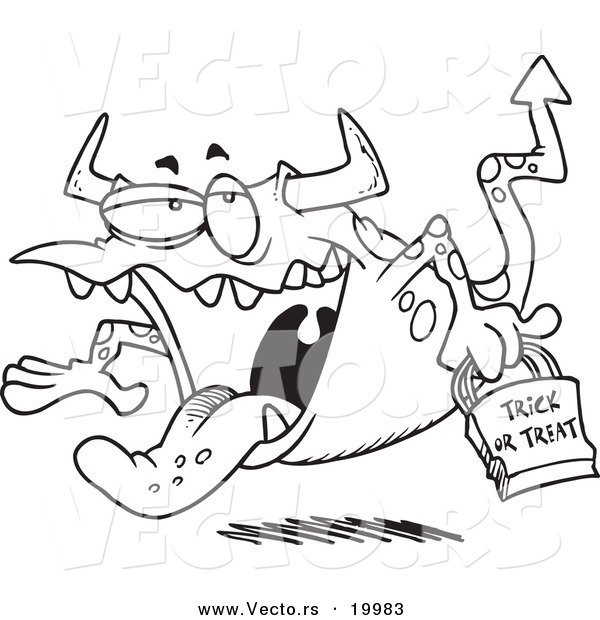Vector of a Cartoon Trick or Treating Monster - Outlined Coloring Page