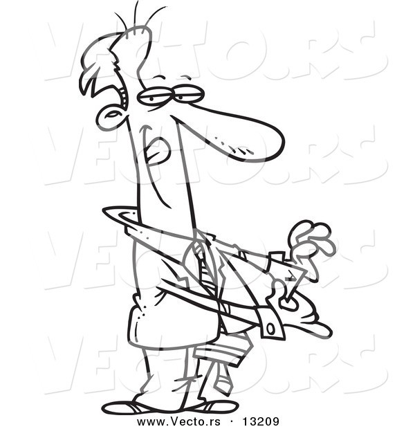 Vector of a Cartoon Tricky Businessman Pulling an Ace out of His Pocket - Coloring Page Outline