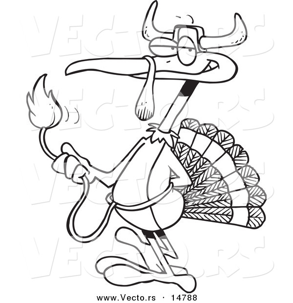 Vector of a Cartoon Turkey Bird Disguised As a Bull - Coloring Page Outline