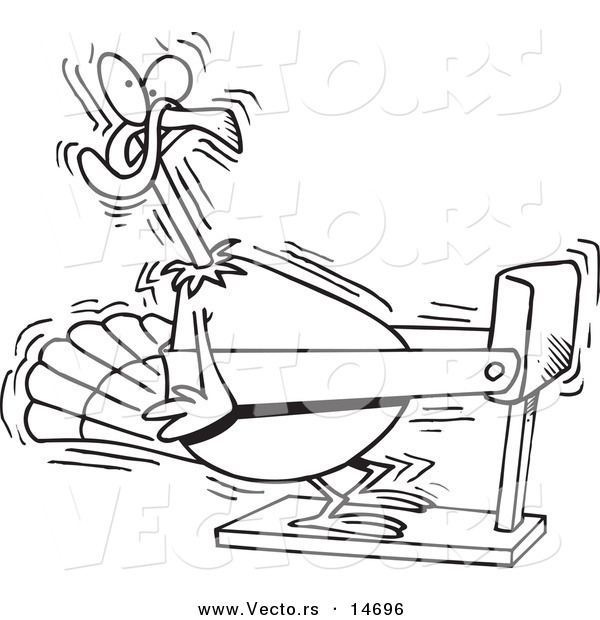 Vector of a Cartoon Turkey Bird Exercising on a Treadmill - Coloring Page Outline