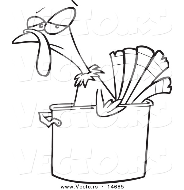 Vector of a Cartoon Turkey Bird in a Pot - Coloring Page Outline