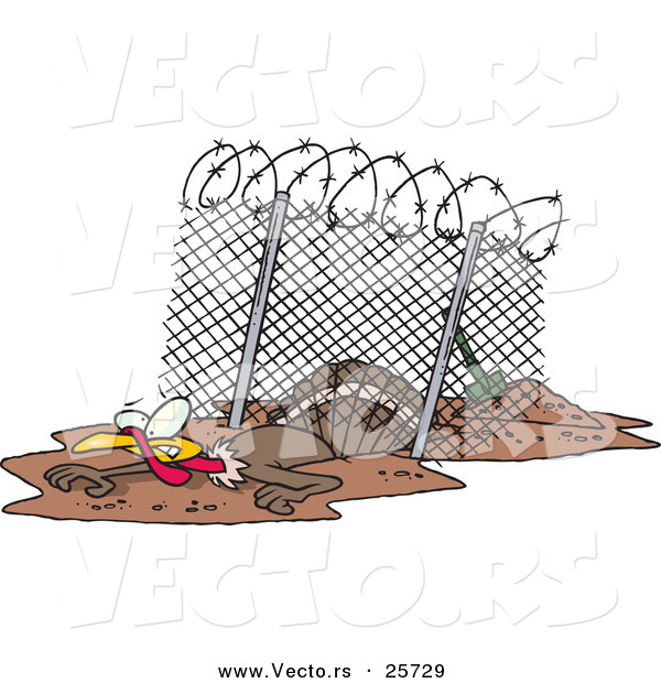Vector of a Cartoon Turkey Escaping Under a Fence