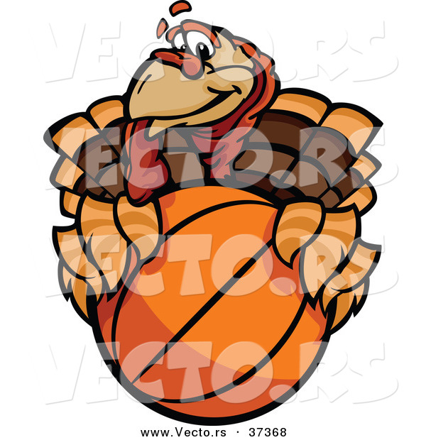 Vector of a Cartoon Turkey Mascot Holding a Basketball