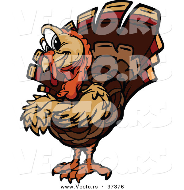 Vector of a Cartoon Turkey Mascot with Folded Arms