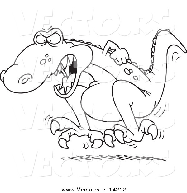 Vector of a Cartoon Tyrannosaurus Rex Throwing a Temper Tantrum - Coloring Page Outline